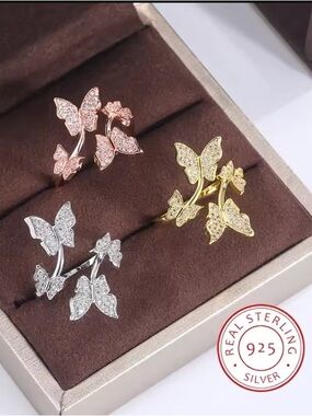 Simply silver brilliant 925 sterling silver Butterflies Diamond Paved no box